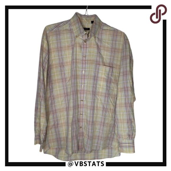 Burberry Yellow / Tan / Purple Plaid Long Sleeve Button Down Top in Size Large - Picture 1 of 4
